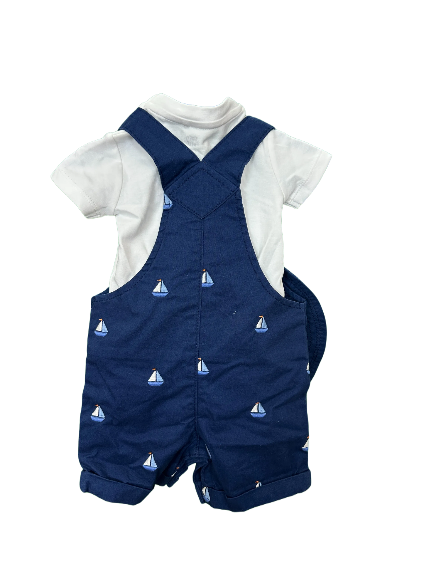 Baby boys short dungeree's , t-shirt and sun hat set
