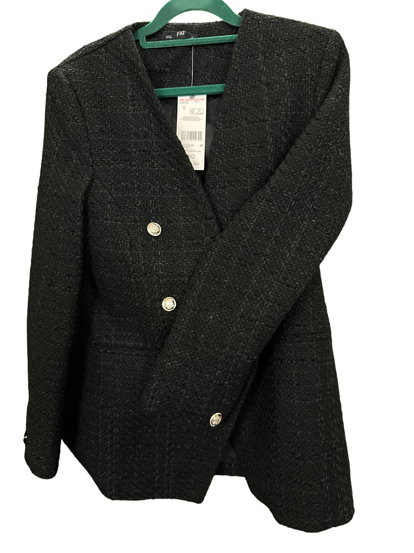 Womans collarless Jacket with brass buttons