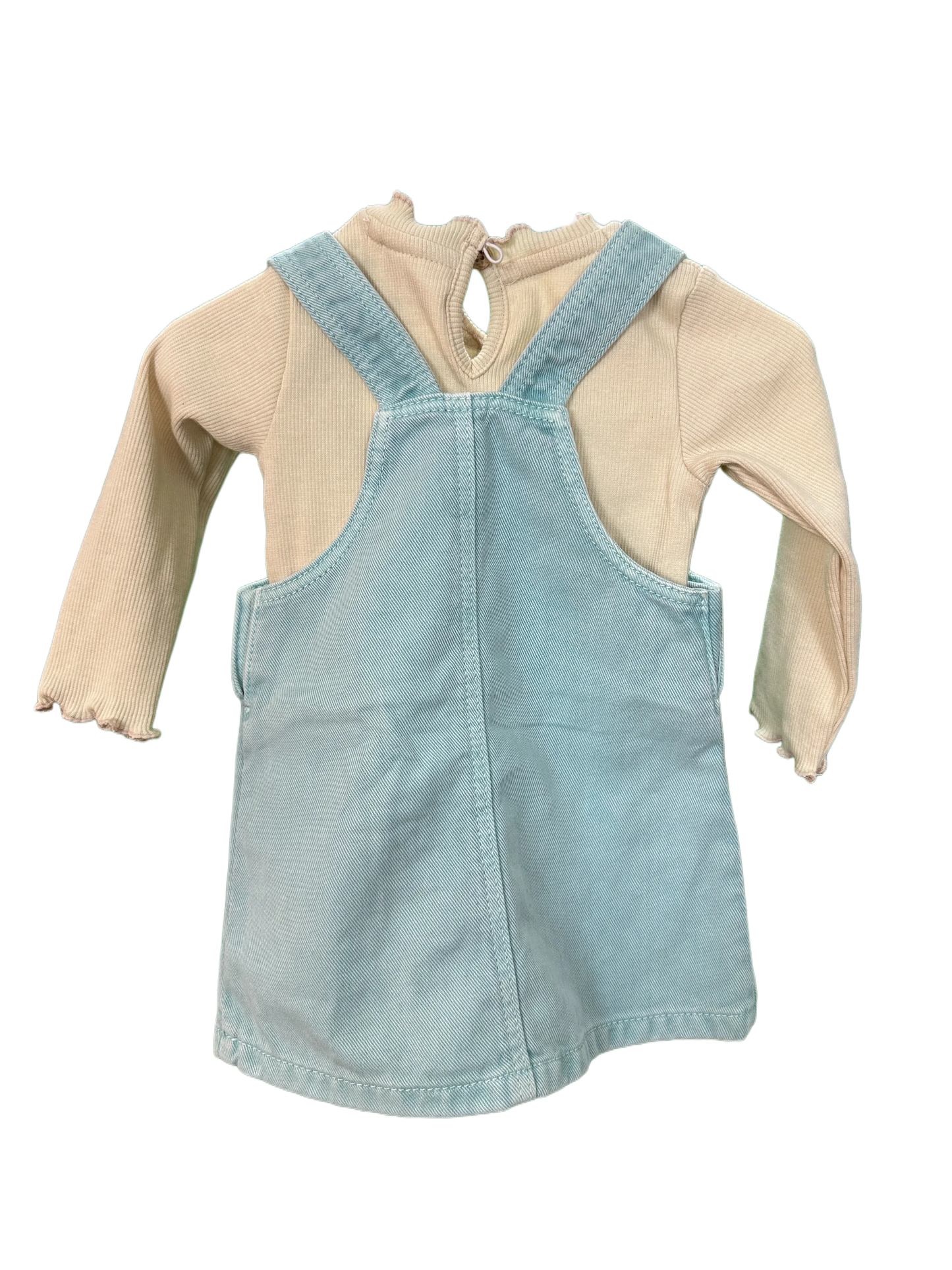 Baby Dungaree Dress and Popper Vest two part set Age 3/6mths