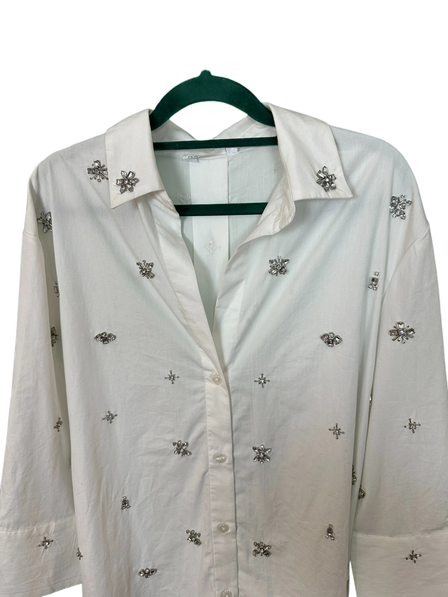 Woman's Long Sleeved Shirt Blouse with Diamante Detail Size "M" 12/14