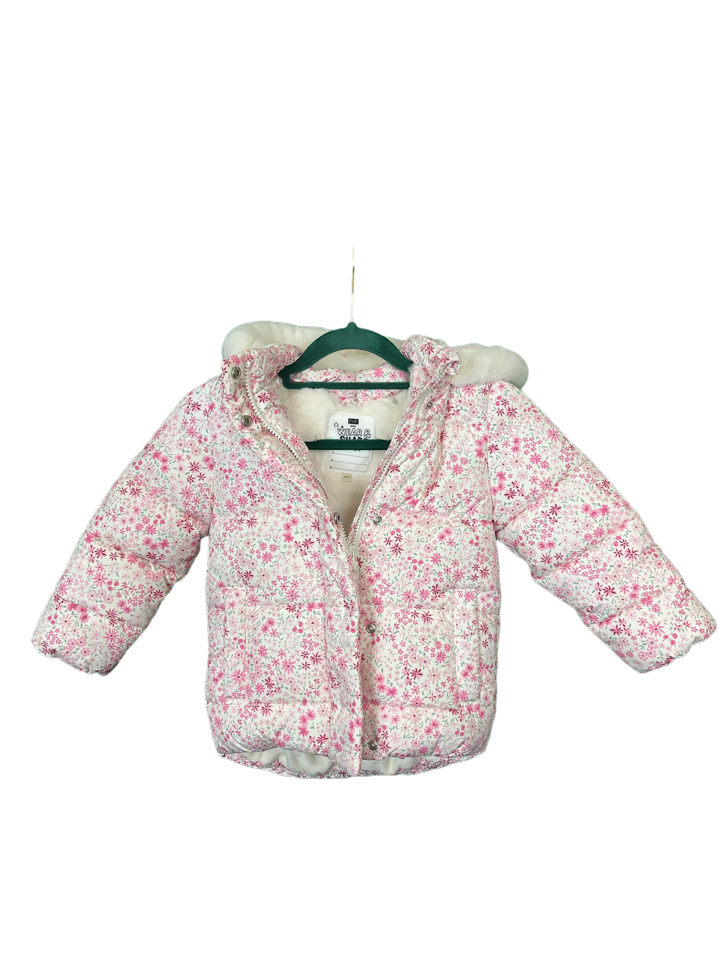 Girl's Floral Fur & Fleece Lined Hooded Padded Jacket Age 3/4yrs