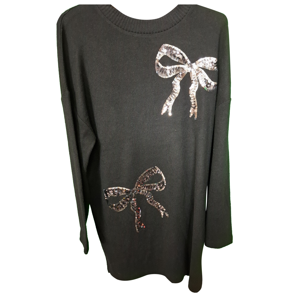 Woman's Longline Knee Length  Jumper with Sequined Bow Design