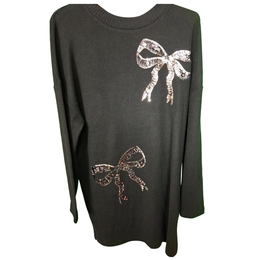 Woman's Longline Knee Length  Jumper with Sequined Bow Design