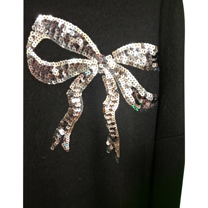 Woman's Longline Knee Length  Jumper with Sequined Bow Design