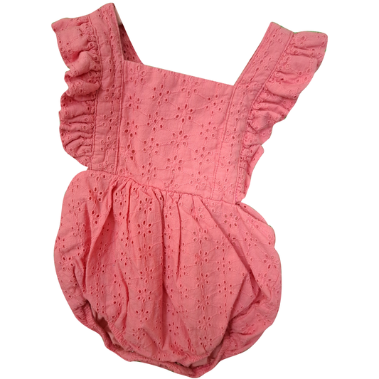 Baby Girls Fully Lined Broderie Anglaise  Romper Suit