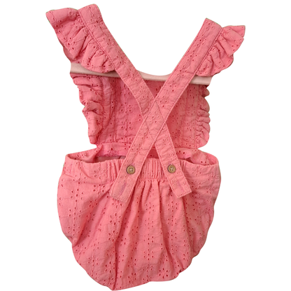 Baby Girls Fully Lined Broderie Anglaise  Romper Suit