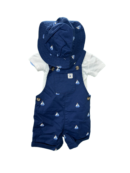 Baby boys short dungeree's , t-shirt and sun hat set