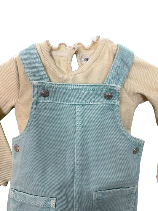 Baby Dungaree Dress and Popper Vest two part set Age 3/6mths