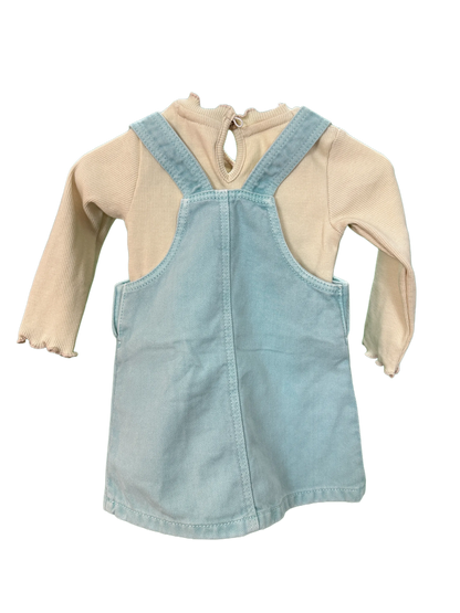 Baby Dungaree Dress and Popper Vest two part set Age 3/6mths