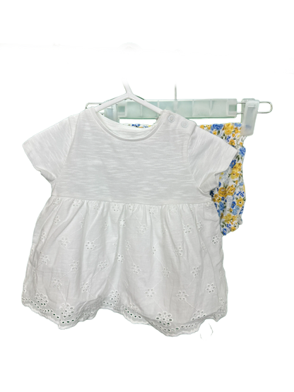 Baby Girl's Short Sleeved Dress with floral pants set Age 3/6mths