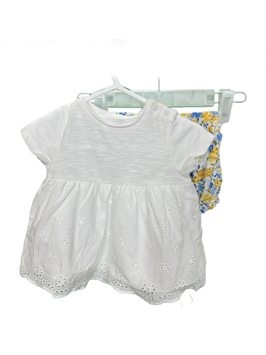 Baby Girl's Short Sleeved Dress with floral pants set Age 3/6mths