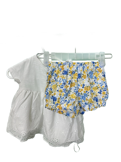 Baby Girl's Short Sleeved Dress with floral pants set Age 3/6mths
