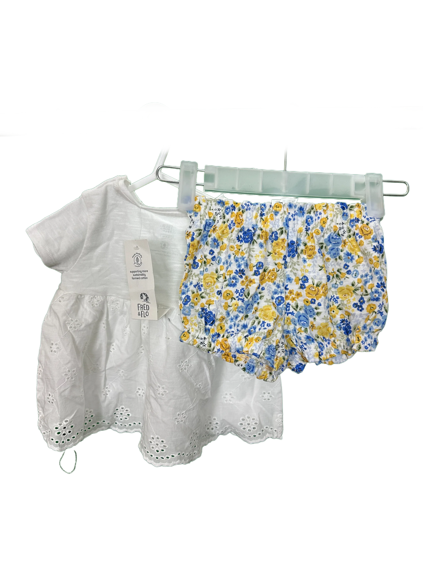 Baby Girl's Short Sleeved Dress with floral pants set Age 3/6mths