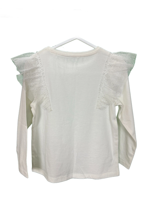 Girl's long sleeved Top with Glitter net frill on Shoulders Age 3/4yrs