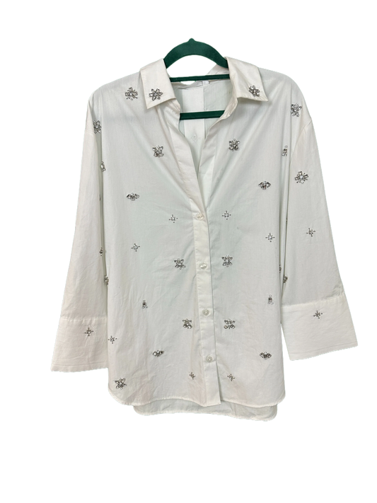 Woman's Long Sleeved Shirt Blouse with Diamante Detail Size "M" 12/14