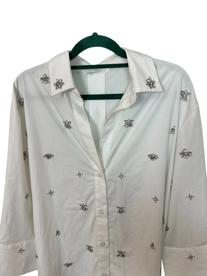 Woman's Long Sleeved Shirt Blouse with Diamante Detail Size "M" 12/14