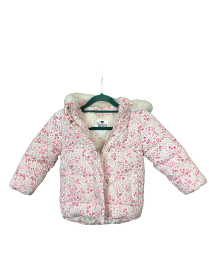 Girl's Floral Fur & Fleece Lined Hooded Padded Jacket Age 3/4yrs