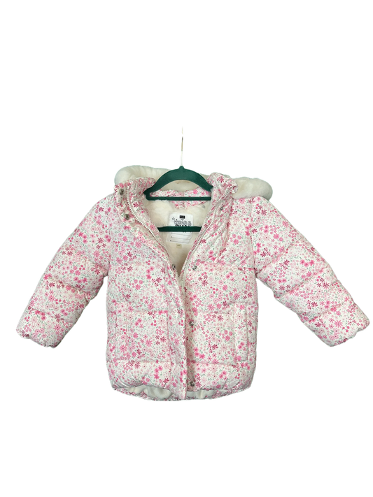 Girl's Floral Fur & Fleece Lined Hooded Padded Jacket Age 3/4yrs