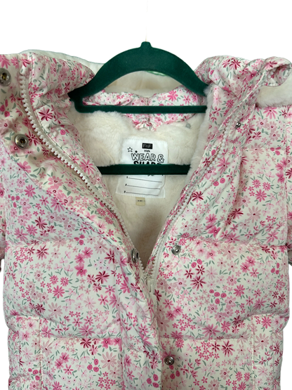 Girl's Floral Fur & Fleece Lined Hooded Padded Jacket Age 3/4yrs