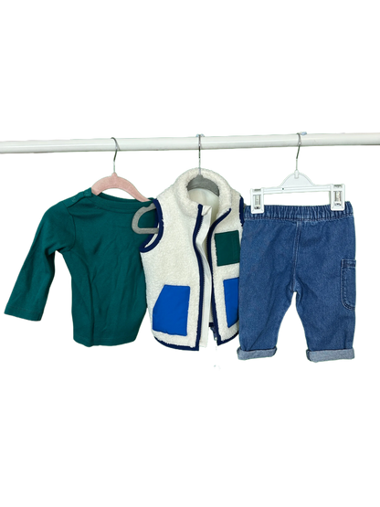 Baby Boy's Body Warmer/Top and Jeans  3 Part set Age 3/6mths